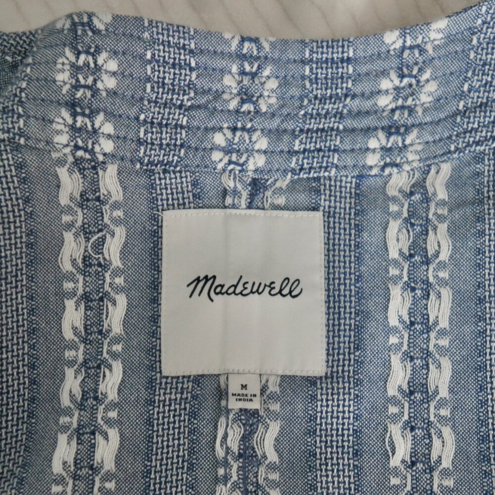 Madewell Blue Quilted Floral Jacquard Tie-Waist Shirt Blouse Size Medium - Picture 4 of 11